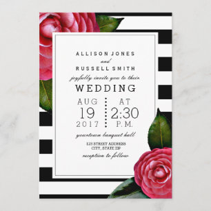 Invitation Roses roses roses florales Noir + Mariage de bande