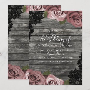 Invitation Roses roses roses grises rustiques noir mariage
