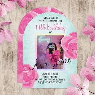 Invitation Roses Roses Roses Gros, Fête d'Anniversaire Turquo