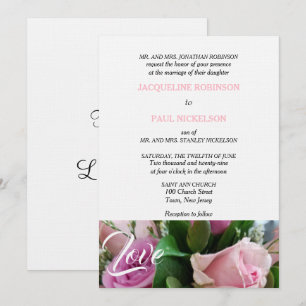Invitation Roses Roses Roses Mariage d'Amour Rose Clair
