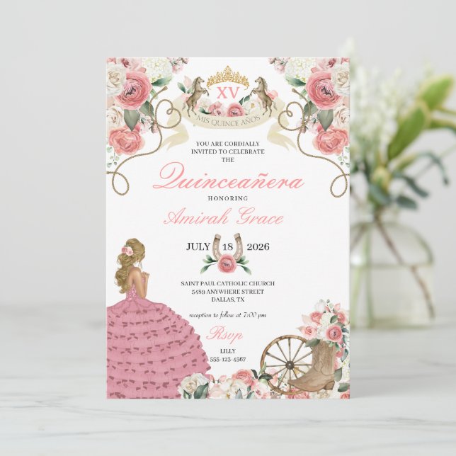 Invitation Roses roses roses occidentales Charro Cowgirl Quin (Debout devant)