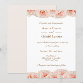 Invitation Roses Roses Roses Rose Flore Or Blanc Élégant Mari