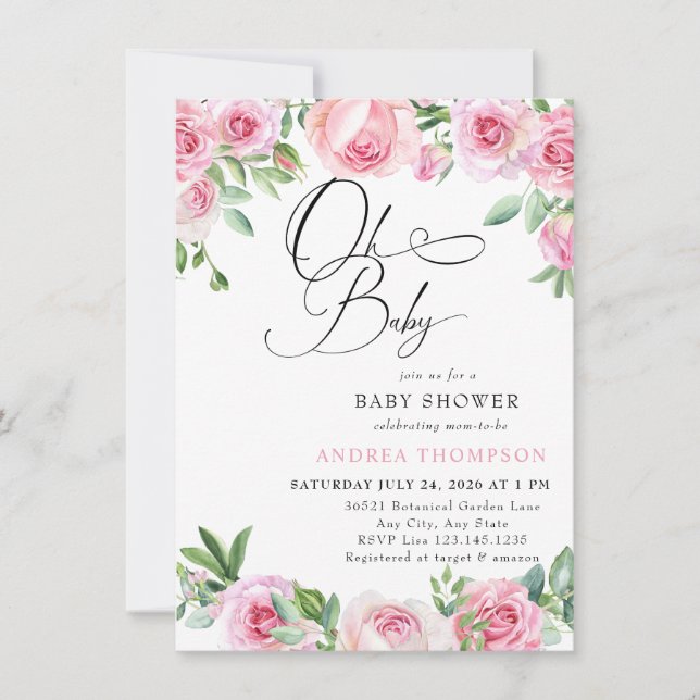 Invitation Roses Roses Roses Roses Blush Baby shower (Devant)