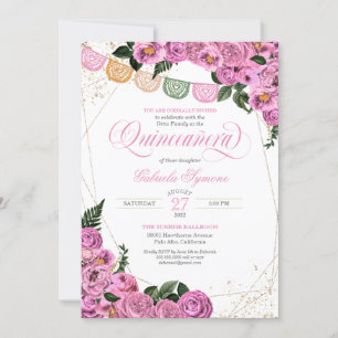 Invitation Roses Roses Roses Roses Rose Élégante Fiesta Quinc