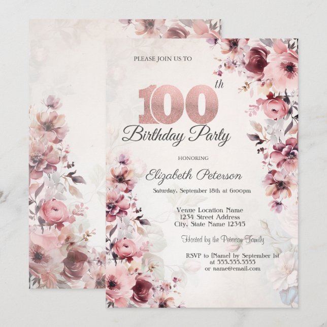 Invitation Roses Roses Roses Roses Roses Bleues 100e Annivers (Devant / Derrière)