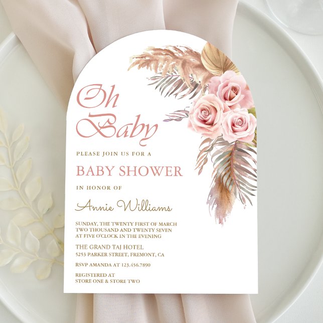 Invitation Roses Roses Roses Roses Roses Pampas Baby shower A (Créateur téléchargé)