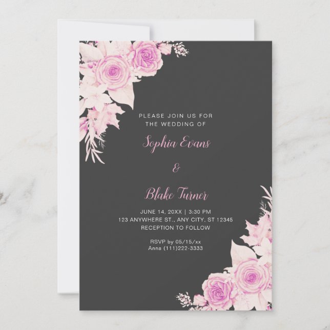 Invitation Roses Roses Roses Roses Roses Rose Ombre Mariage (Devant)