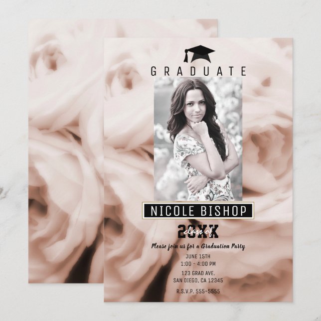 Invitation Roses roses roses Shabby Chic Graduation Photo Par (Devant / Derrière)