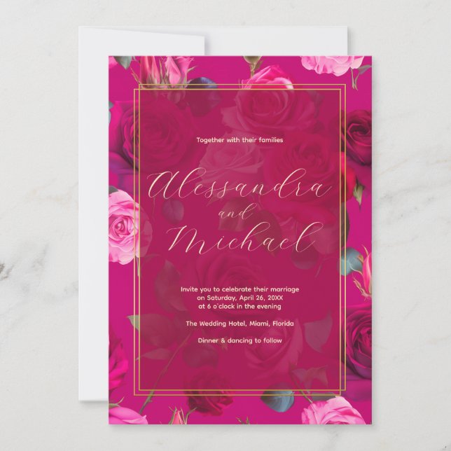 Invitation Roses roses roses sur Viva Magenta | MARIAGE (Devant)