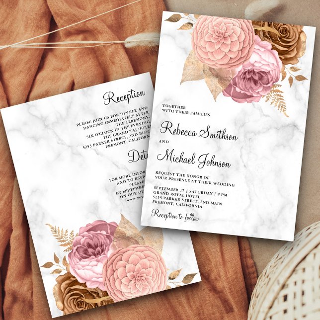Invitation Roses roses roses Terre Marbre Floral Tout en un M (Créateur téléchargé)