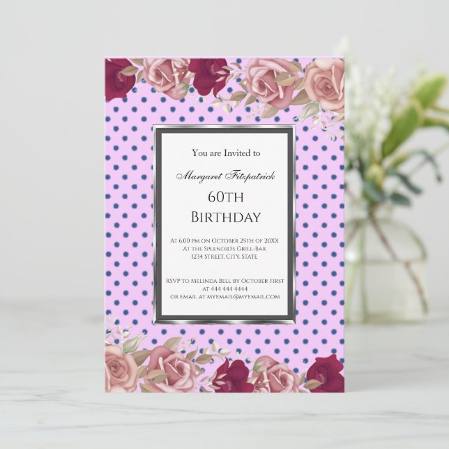 Invitation Roses roses rouges pois Anniversaire (Debout devant)