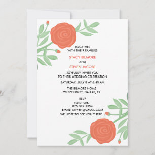 Invitation Roses rouges Aquarelle rouge et Mariage vert
