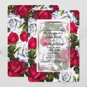Invitation Roses Rouges & Blanches Engagement Shabby Chic Gla