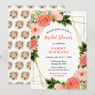 Invitation Roses rouges corail avec feuillage
