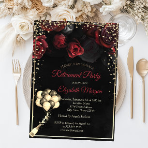 Invitation Roses rouges, Diamants Ballons de retraite