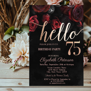 Invitation Roses Rouges Élégantes Fête d'anniversaire Noir 75