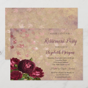 Invitation Roses Rouges Élégantes Feuilles Tombantes Retraite