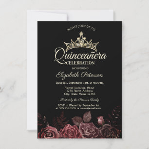 Invitation Roses rouges élégantes Gothique Quinceañera