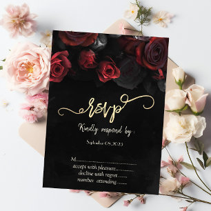 Invitation Roses Rouges Élégantes Gothiques  RSVP