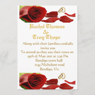 Invitation Roses rouges et anneau mariage