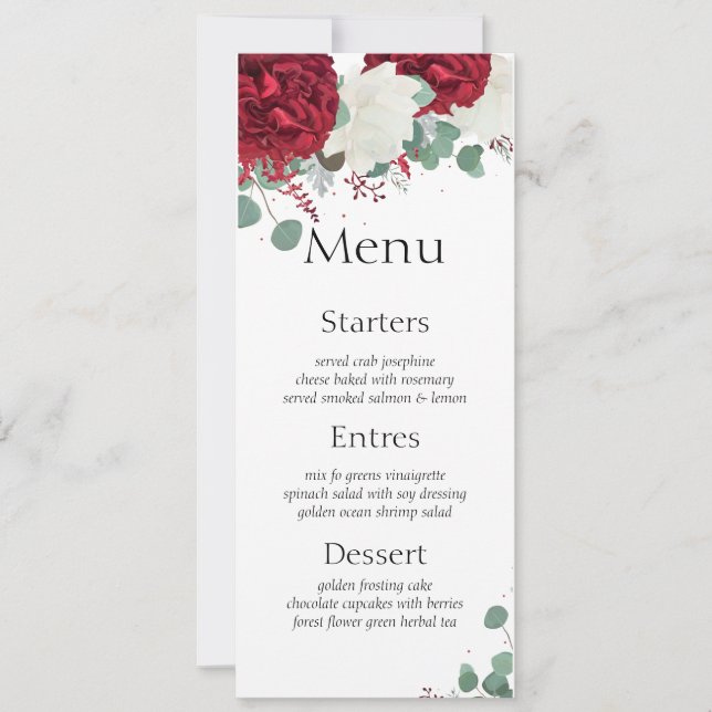 Invitation Roses rouges et blanches ensemble 15 mariages Cart (Devant)