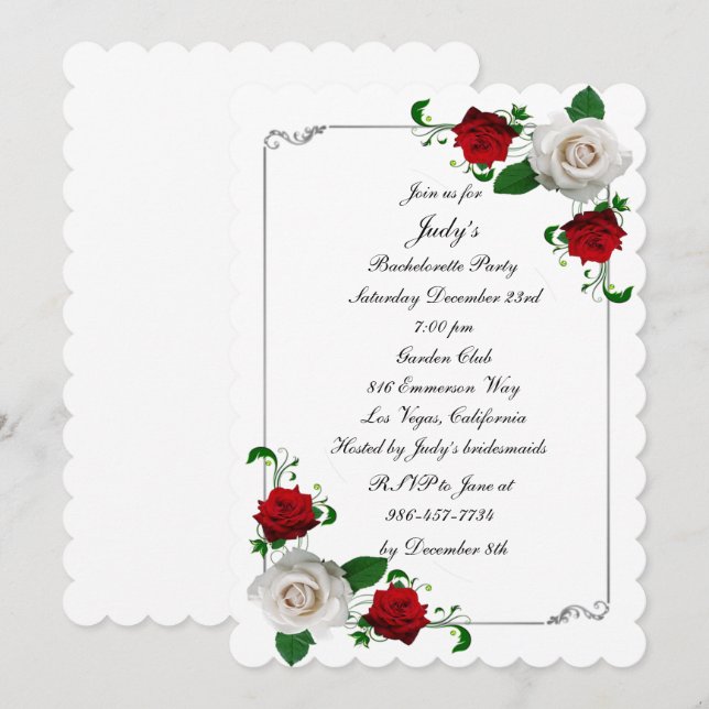 Invitation Roses rouges et blanches Noël Bachelortie (Devant / Derrière)