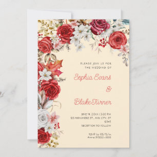 Invitation Roses rouges et blanches romantiques Mariage orang