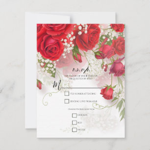Invitation Roses Rouges et Gypsophile Élégant Floral R.S.V.P.