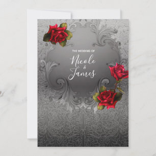 Invitation Roses Rouges Fancy Mariage Ornemental Vintage Arge