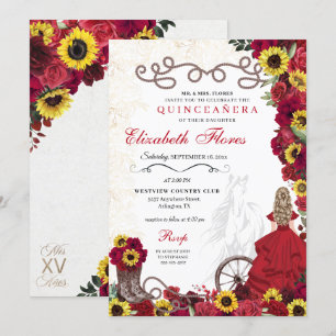 Invitation Roses rouges Fleurs de soleil Cowgirl Western Quin