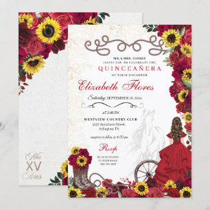 Invitation Roses rouges Fleurs de soleil Cowgirl Western Quin