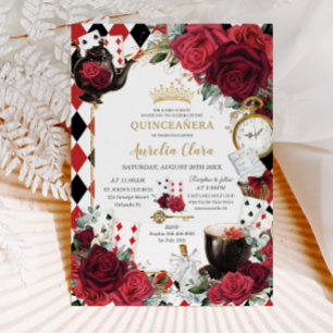 Invitation Roses rouges Floral Alice au pays des merveilles Q