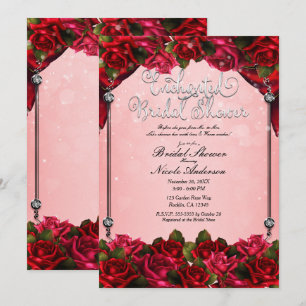 Invitation Roses Rouges & Glamour Rose Foncé Fête de Mariage 