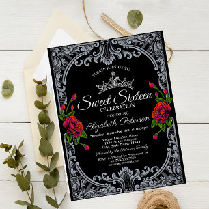 Invitation Roses rouges Gothique Noir Grandes Tailles Douce 1