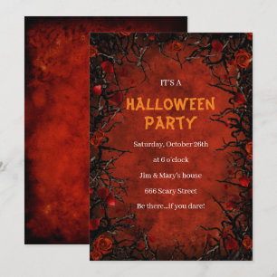 Invitation Roses rouges gothiques Vins noirs Halloween Party