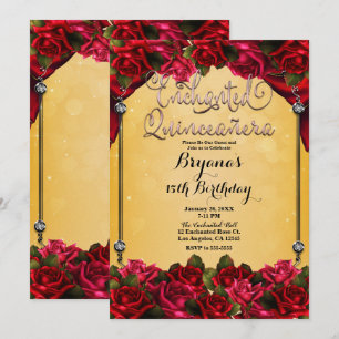Invitation Roses rouges Jaune Or Rose Quinceañera 15 ans