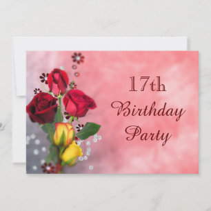 Invitation Roses Rouges & Jaunes Chic pour 17ème Anniversaire