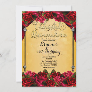 Invitation Roses Rouges Jaunes & Or Quinceañera Fête des 15 a