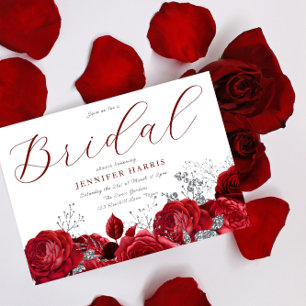 Invitation Roses rouges magnifiques et Fête des mariées argen