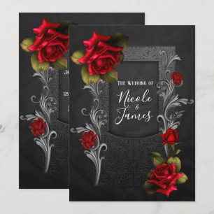 Invitation Roses rouges Noir Ornate Mariage gothique