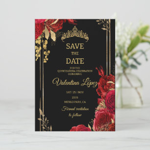 Invitation Roses Rouges Noires Quinceañera Sauvegarder la Dat