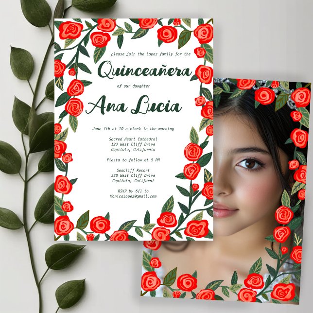 Invitation Roses rouges PERSONNALISÉ Photo Quinceañera (Red Roses CUSTOM Photo Quinceañera Invitation
)