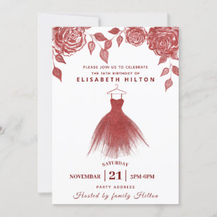 Invitation Roses rouges robe Parties scintillant moderne swee