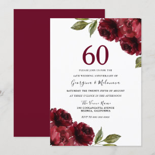 Invitation Roses rouges romantiques 60e anniversaire de Maria