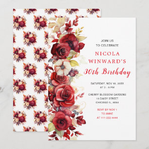 Invitation Roses Rouges Romantiques Fête d'Anniversaire