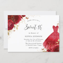 Invitation Roses rouges Roses étincelantes Robe or doux 16 Pa