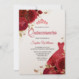 Invitation Roses rouges Roses étincelantes Shimmer Quinceaner