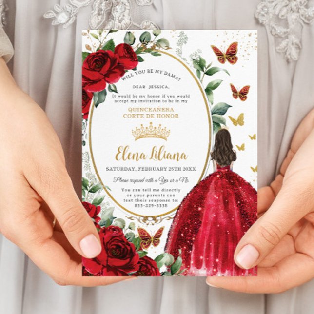 Invitation Roses Rouges Roses Florales Robe Quinceañera Dama  (Créateur téléchargé)