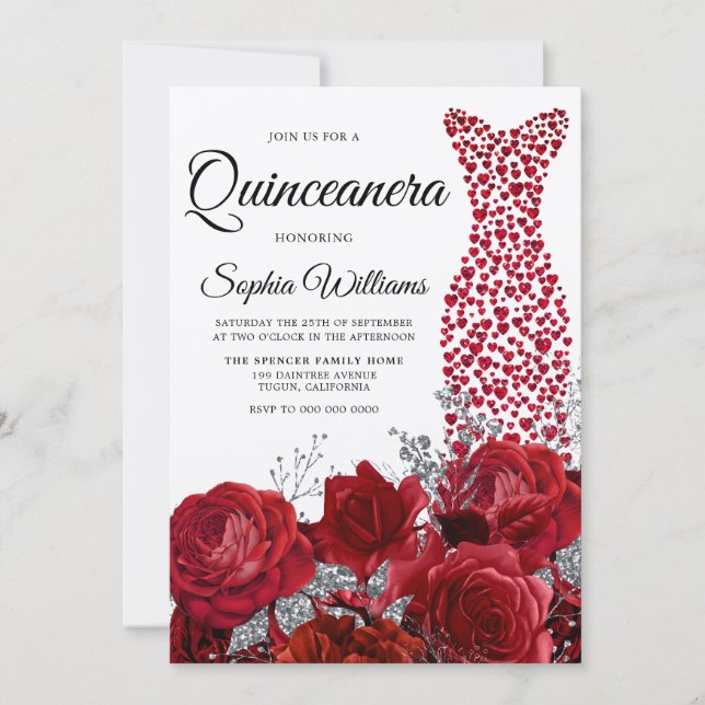 Invitation Roses rouges Roses rouges Quinceanera (Devant)