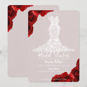 Invitation Roses rouges taupe Robe à feuilles blanches Baby S